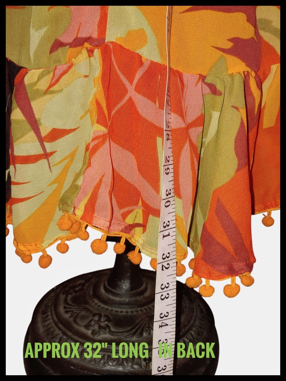 True Destinations Floral Orange Pom-Pom High-Low Skirt - Picture 4 of 5